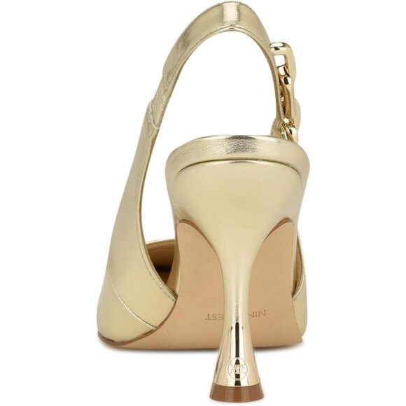 Nine West Womens Gold 710 Leather Closed Pointed Toe Sling Back Veroni Pump - Picture 3 of 6